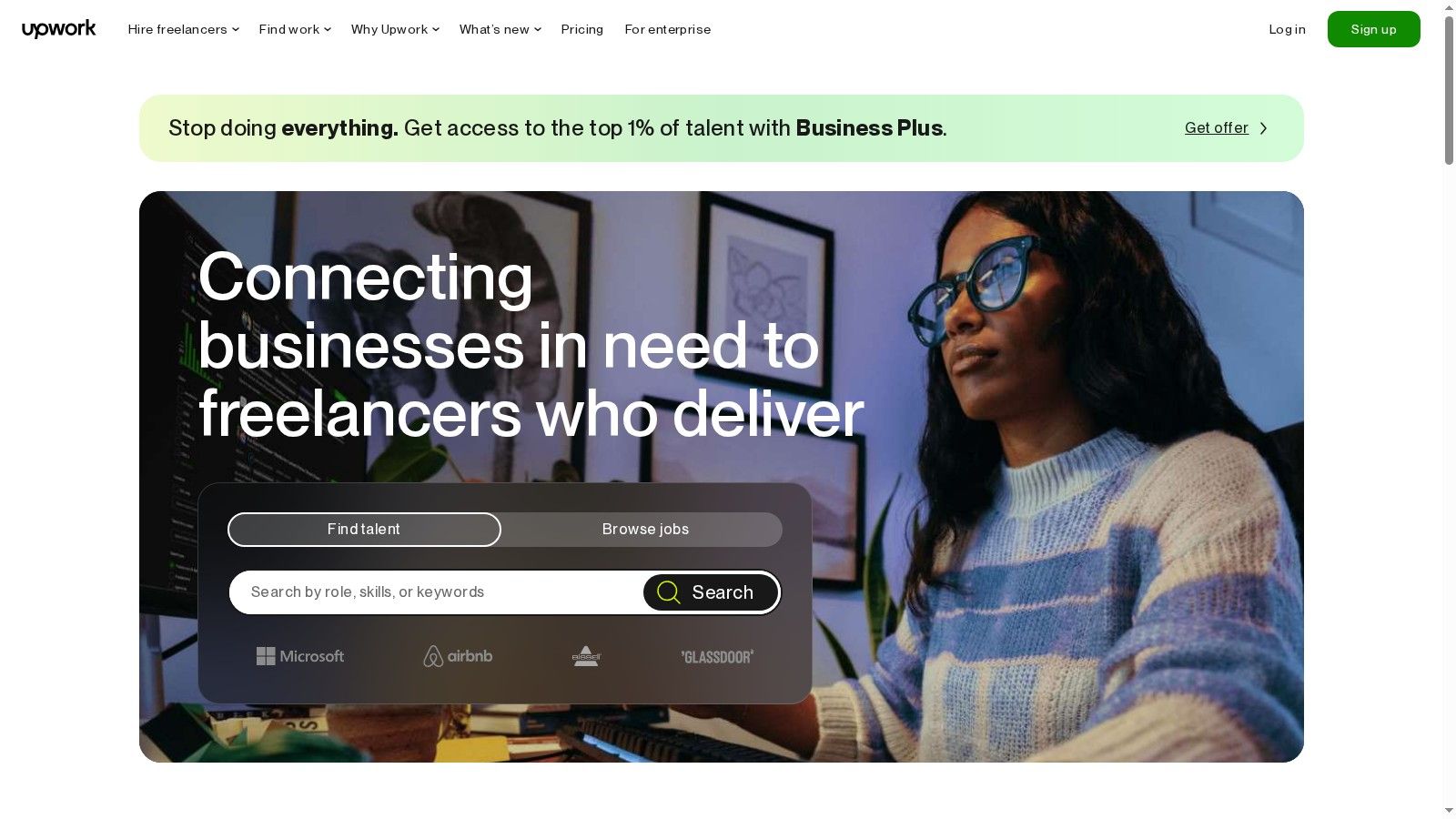 Upwork freelancer marketplace interface for sourcing SaaS video editing and animation talent