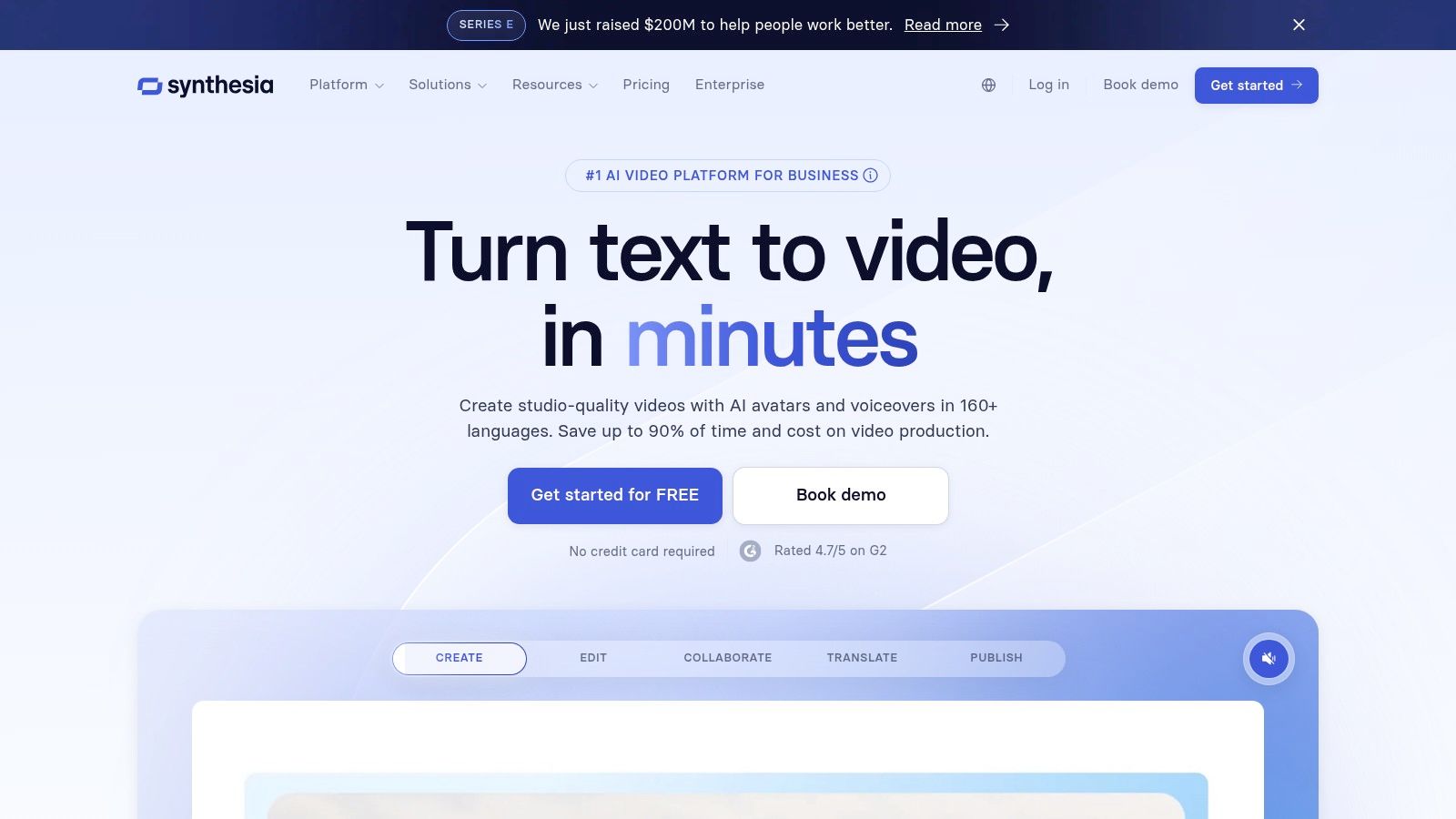 Synthesia AI video generation platform used for creating scalable presenter led SaaS product explainers