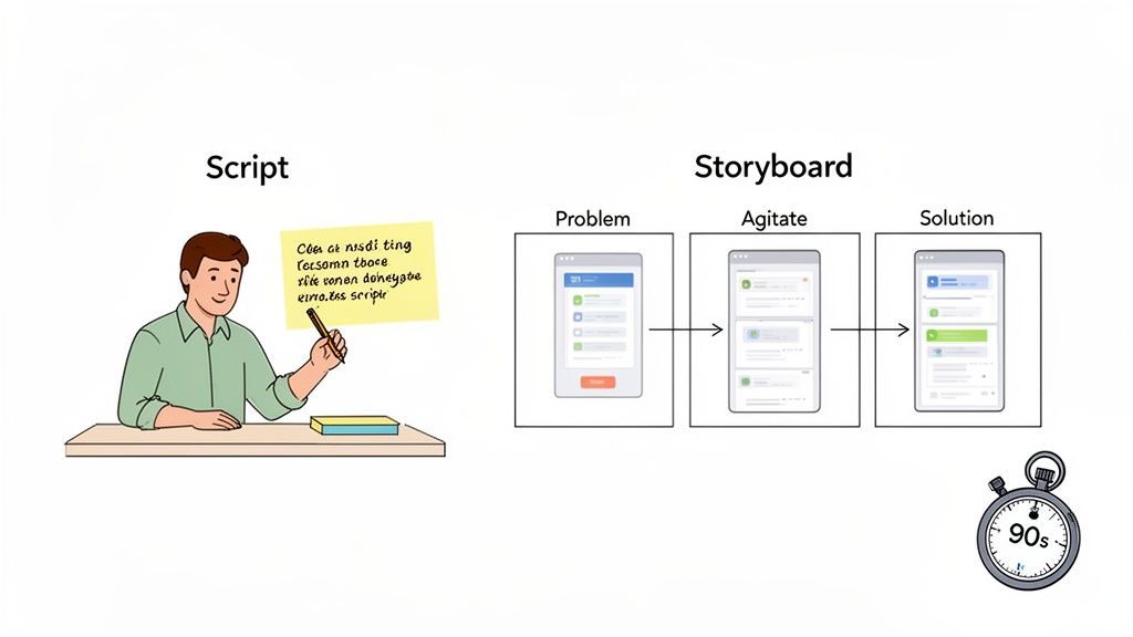 Founders planning a product video script and storyboard