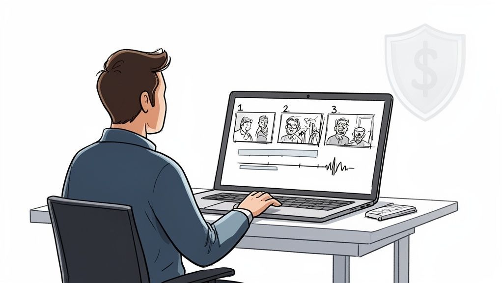 Animatic editing timeline showing storyboard frames aligned to audio.
