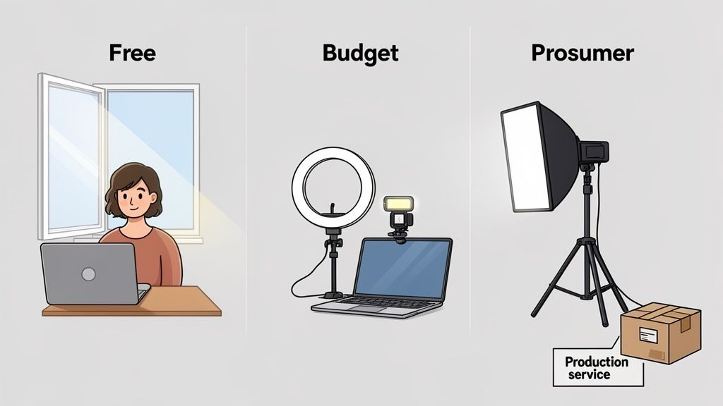 Lighting setup examples for product demos and founder videos.