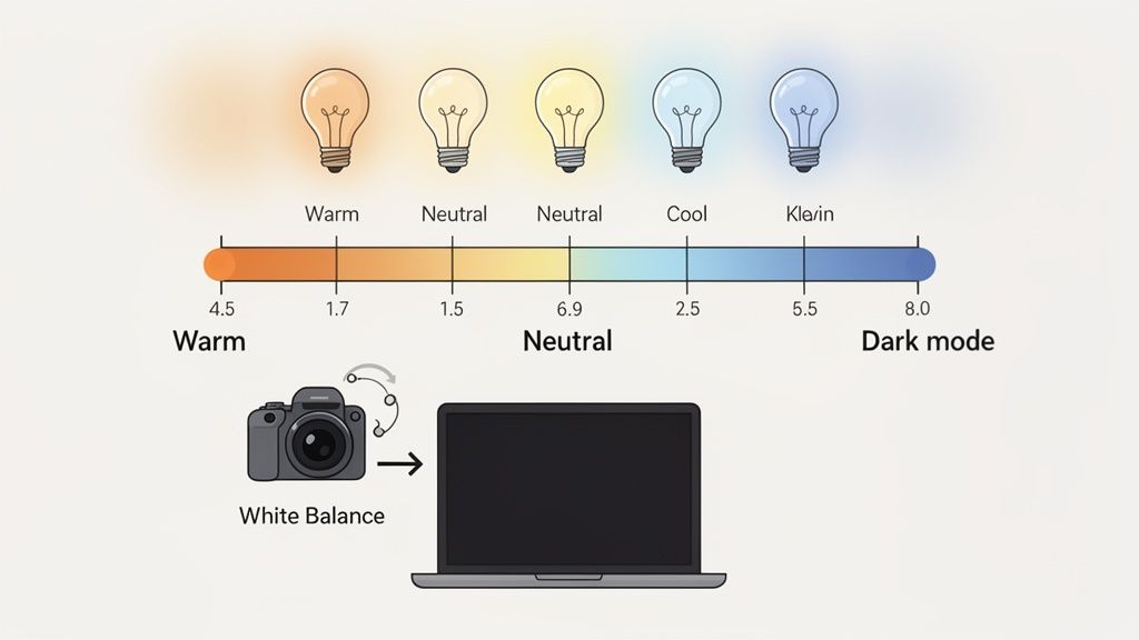 White balance and color temperature reference for video lighting.