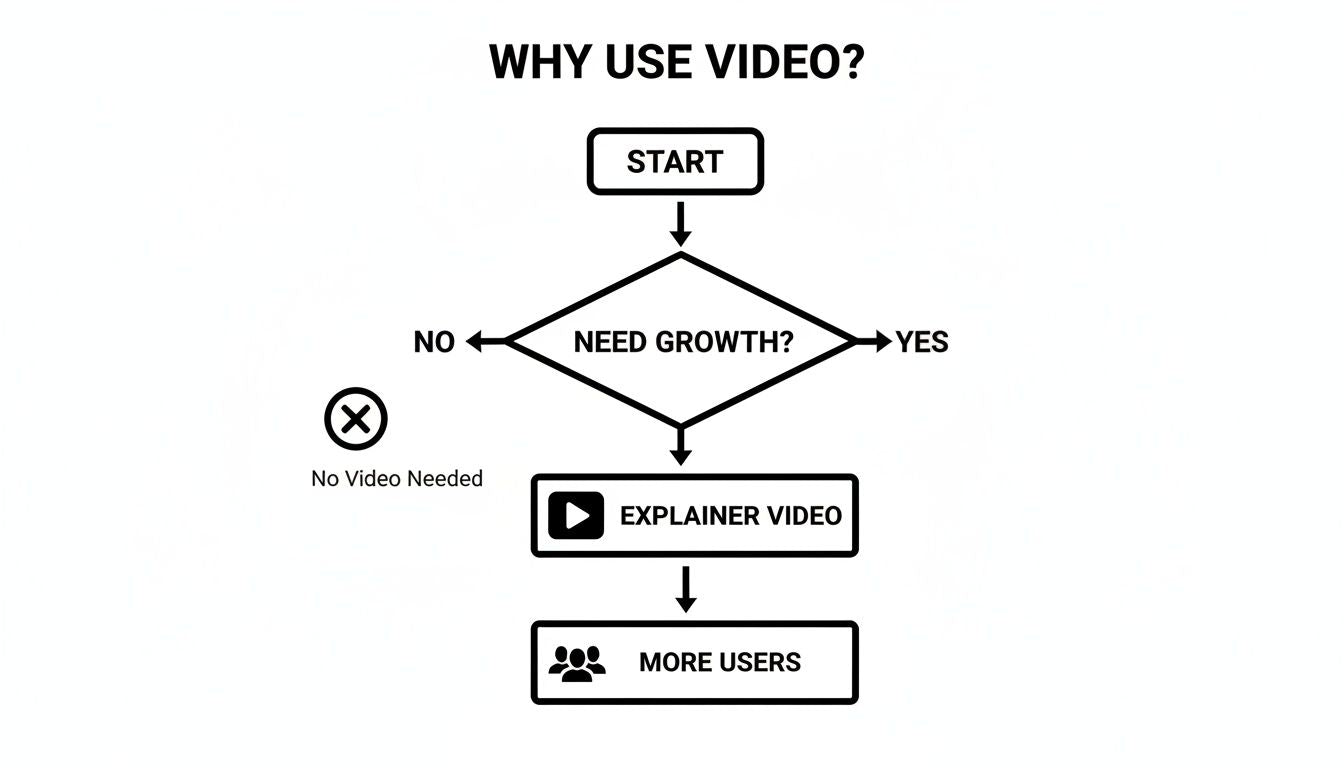 Flowchart showing how explainer videos drive SaaS clarity and conversions.